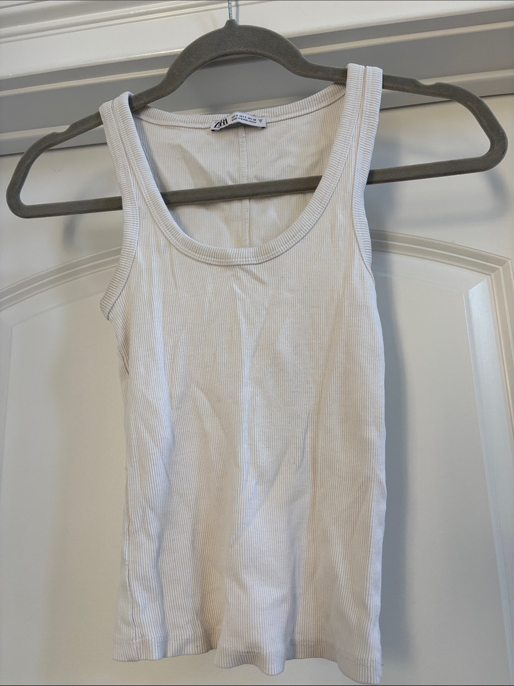 Zara Light White Ribbed Tank Top